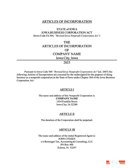 USA Iowa articles of incorporation Word and PDF template